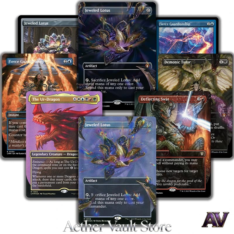 Set CMM Commander Masters Series: Artificio Loto Gioiello, Ur-Dragon, The Great Henge - Carte Proxy Rare Replica Holofoil