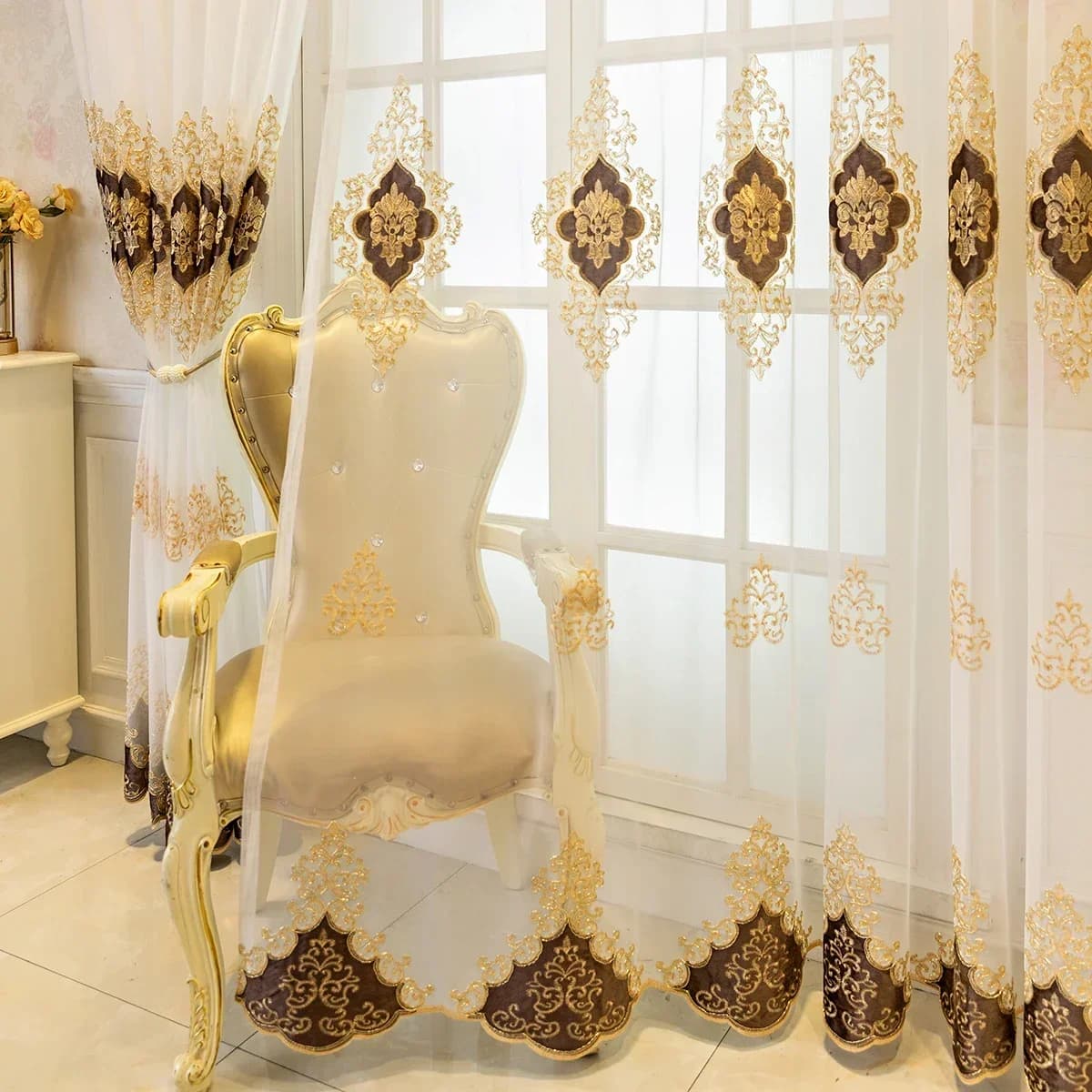 Bedroom High Quality European Luxury Style 1PC Embroidery Tulle Curtain for Living Room Yarn Sheer Voile Window Curtains