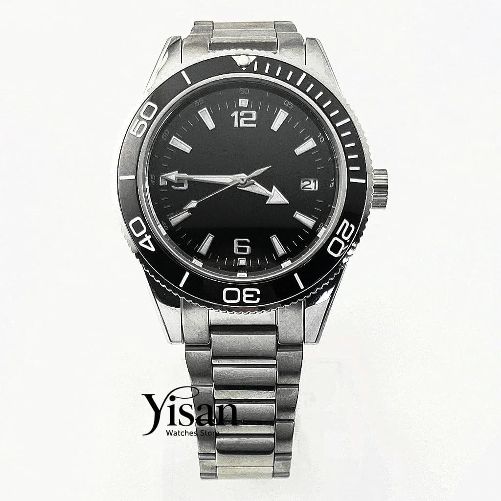 Nuovo Orologio Automatico da Uomo NH35 41mm, Cassa Argento, Ghiera in Ceramica, Quadrante Verde Luminoso, Orologio da Polso Meccanico con Finestrella Calendario