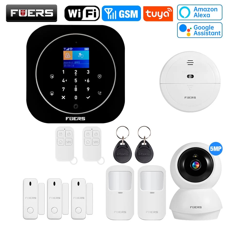 FUERS G12 Tuya WIFI GSM Wireless Home Burglar Security Alarm System Control Siren Rmote Control Motion Detector PIR Smoke Sensor