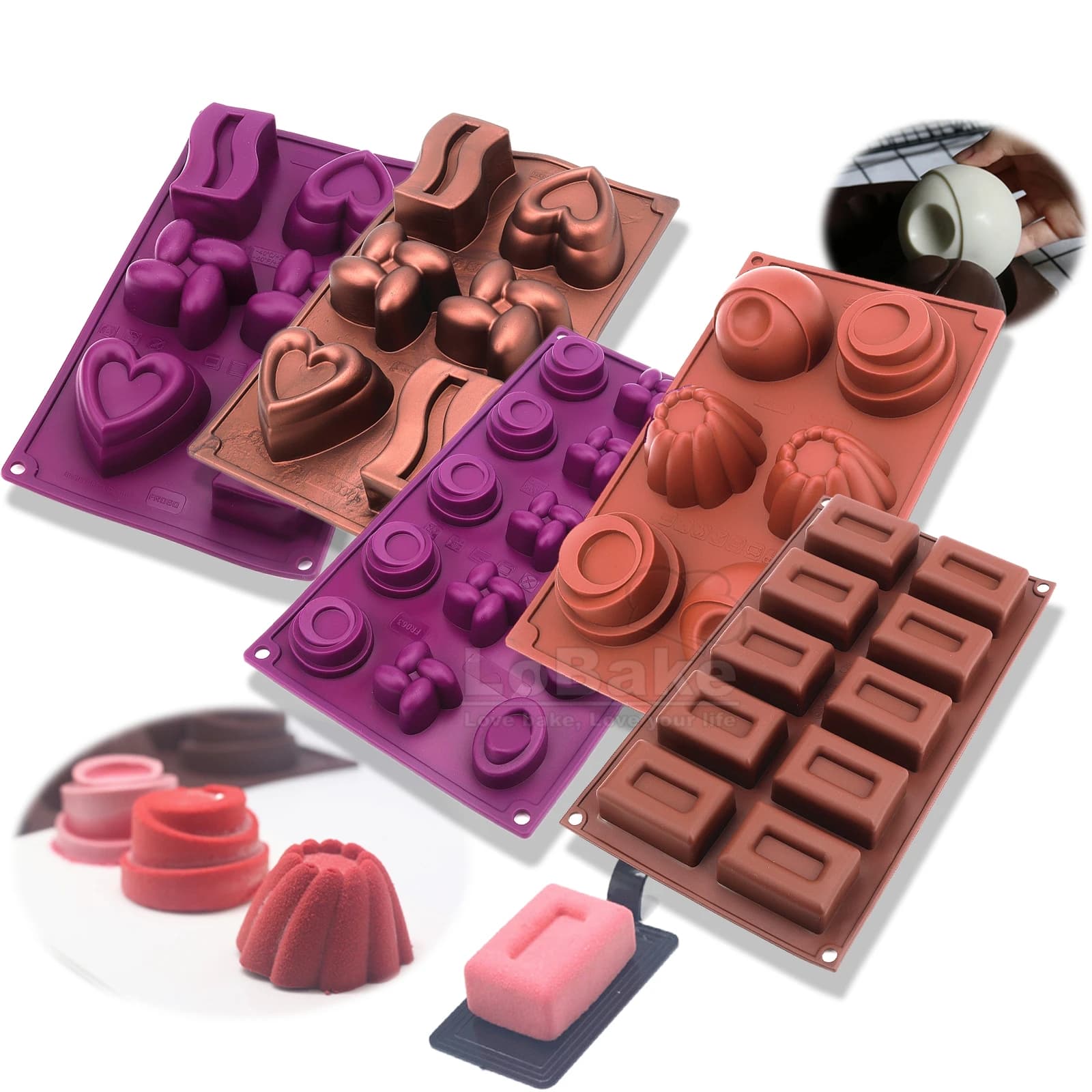 Stampo per torta in silicone platino a forma di cuore con vite a dado rettangolare, stampi per ghiaccio in gel di silice addensato e duro, fondente, panetteria fai da te