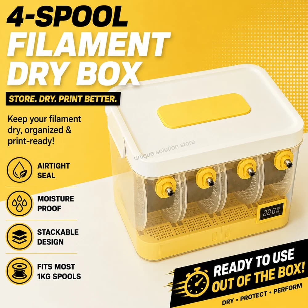 4-Spool 3D Printer Filament Dry Box Airtight Moisture-Proof Storage Container Organizer Ready to Use for PLA PETG ABS TPU