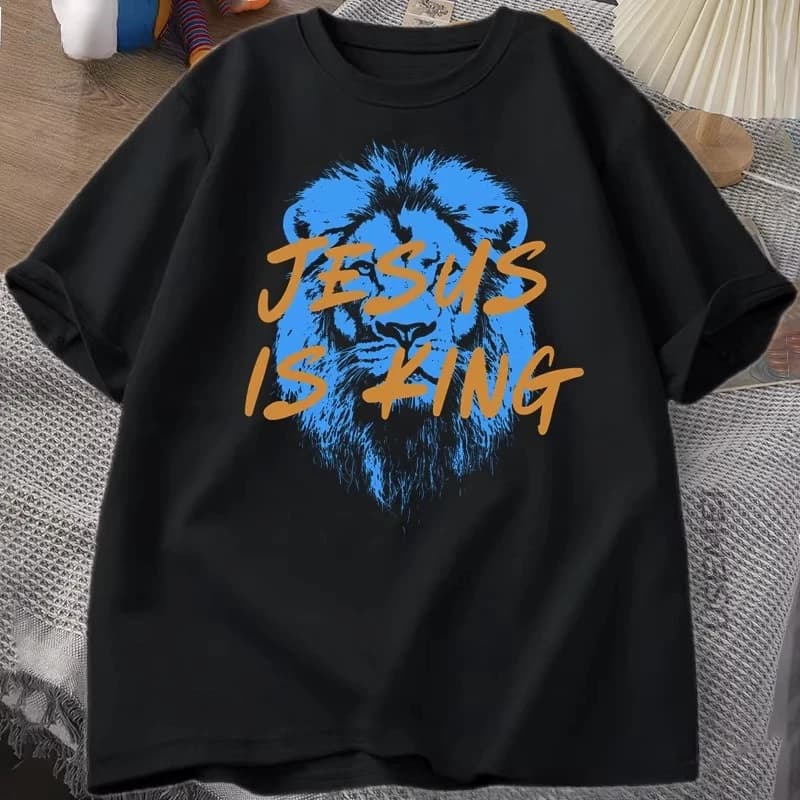 Maglietta cristiana Jesus Is King per uomo e donna, t-shirt streetwear con versetti biblici, maglietta vintage con versetti religiosi, abbigliamento uomo
