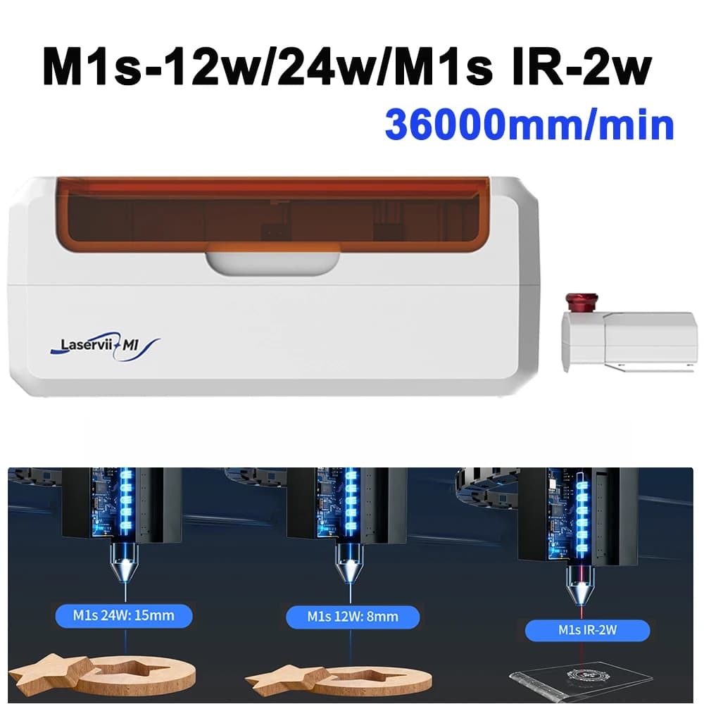 Macchina per incisione laser a infrarossi M1s IR-2W con laser a luce blu M1s-12W M1s-24W, incisore laser 36000mm/min, supporto Wi-Fi