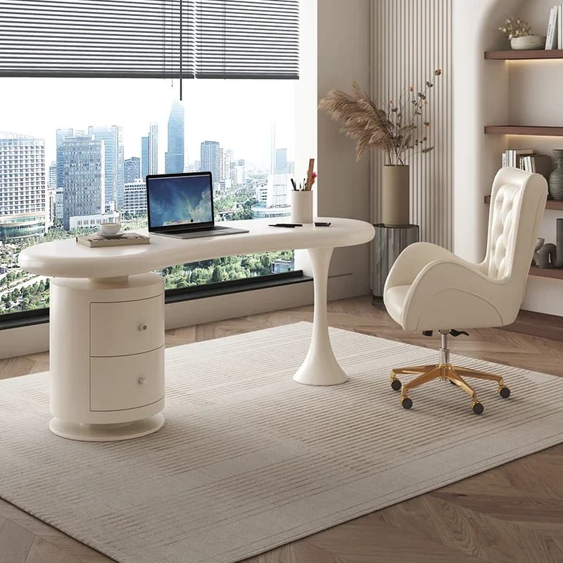 Scrivania Direzionale di Design per Casa, Moderna ed Estetica, Scrivania Bianca per Ufficio, Scrivania Regolabile in Altezza per Laptop, Mobili da Ufficio