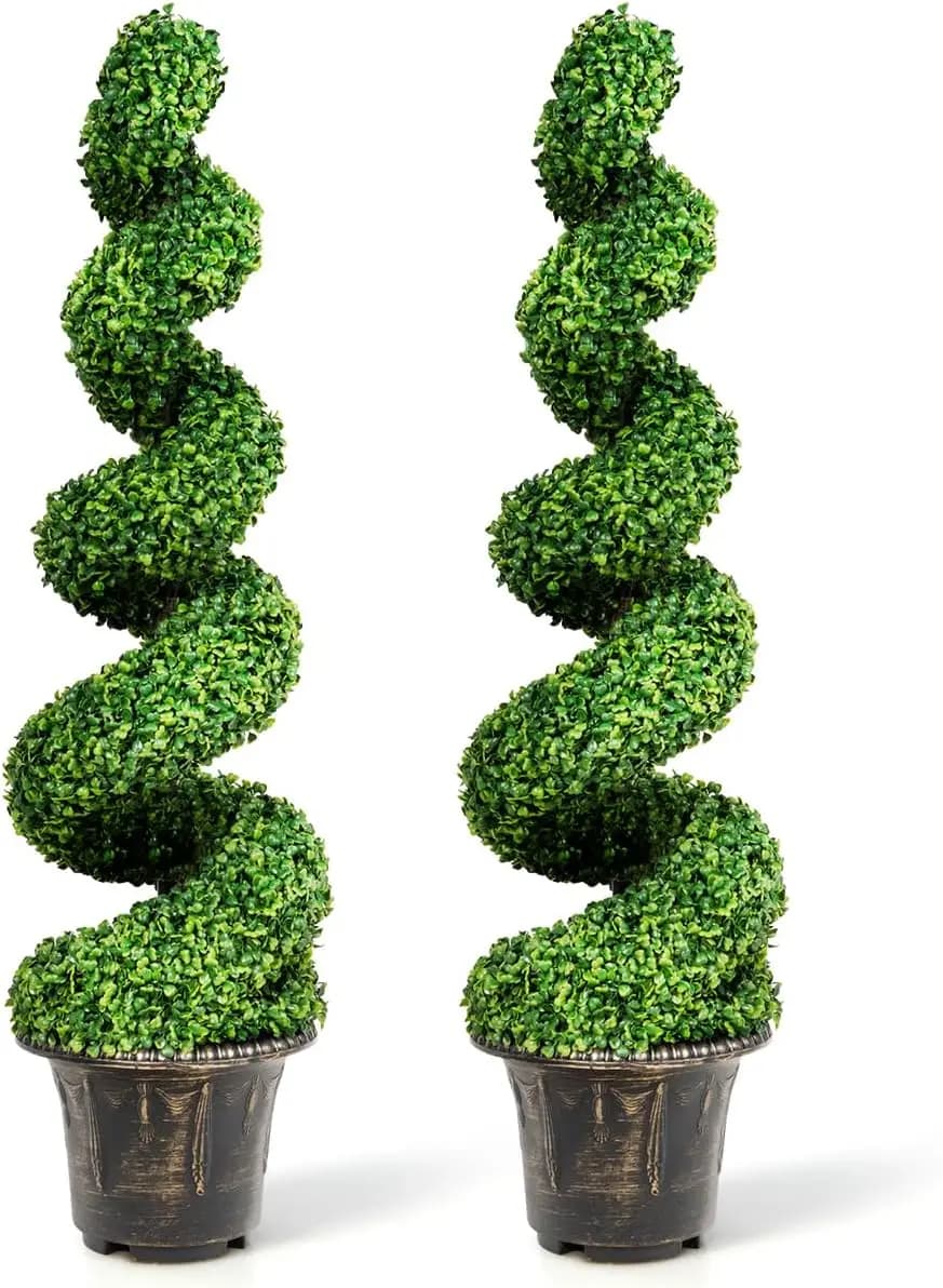 4 Ft Artificial Boxwood Spiral Topiary Tree, Fake Greenery Plants for Indoor or Outdoor