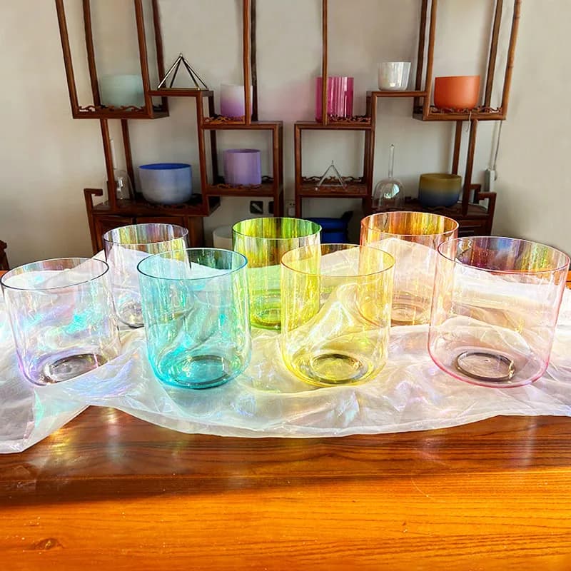 Meditation Yoga Cosmic Color clear Quartz Crystal Singing Bowl Set Transparent Sing Bowl Crystal
