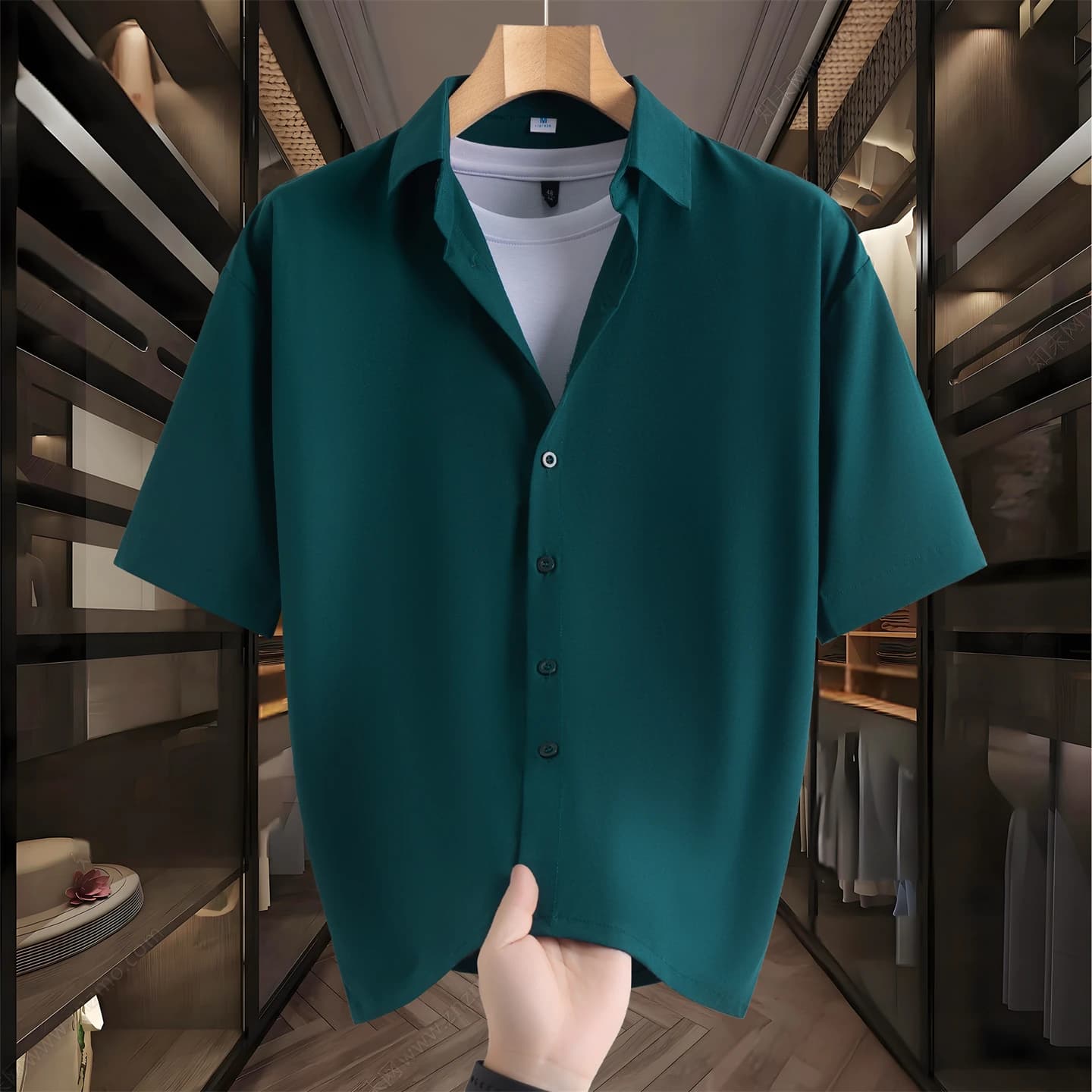 Camicia casual da lavoro senza stiratura Camicie estive da uomo in seta di ghiaccio a maniche corte drappeggiate di fascia alta allentate casual in tinta unita per uomo