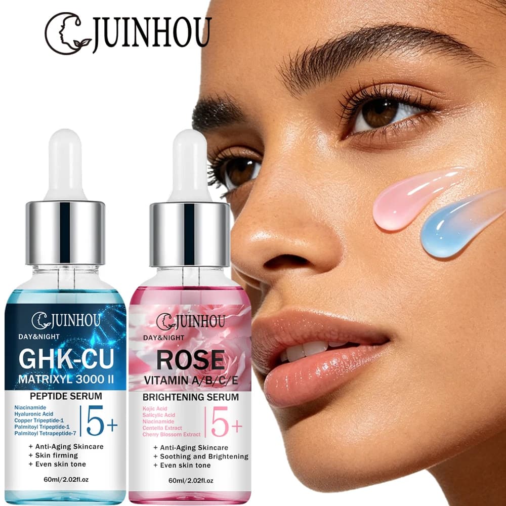 JUINHOU Set of 2 Sieri Viso al Peptidi di Rame e Rosa, Hydrating Kit for Subtle Lines and Dry Skin, Daily Care of Face, Light Skin, For All Skin Types