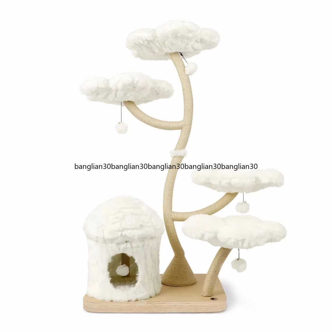 Albero per gatti multistrato in rattan per l'uso transfrontaliero, salvaspazio, in legno massello, con struttura per arrampicata e tiragraffi