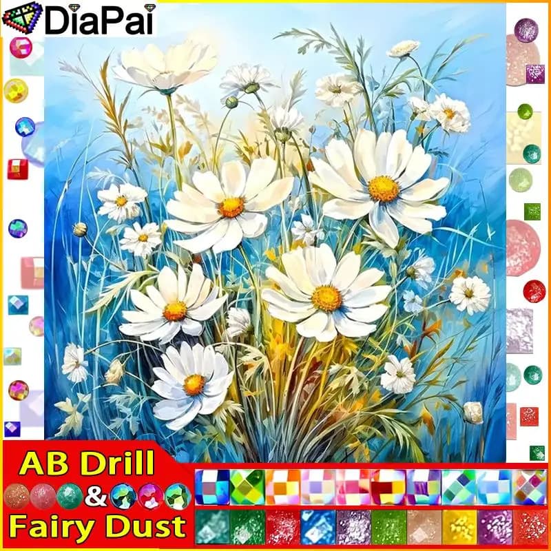 DIAPAI Fairy Dust AB Diamond Painting Full Square/Round Drill 5D DIY "Daisy Grass" Daimond Embroidery Rhinestone Cross Stitch