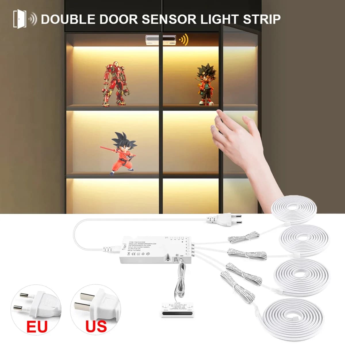 Striscia LED Neon COB 24V con Sensore per Porte, per Armadi e Guardaroba, si Illumina Automaticamente a Presa d'aria
