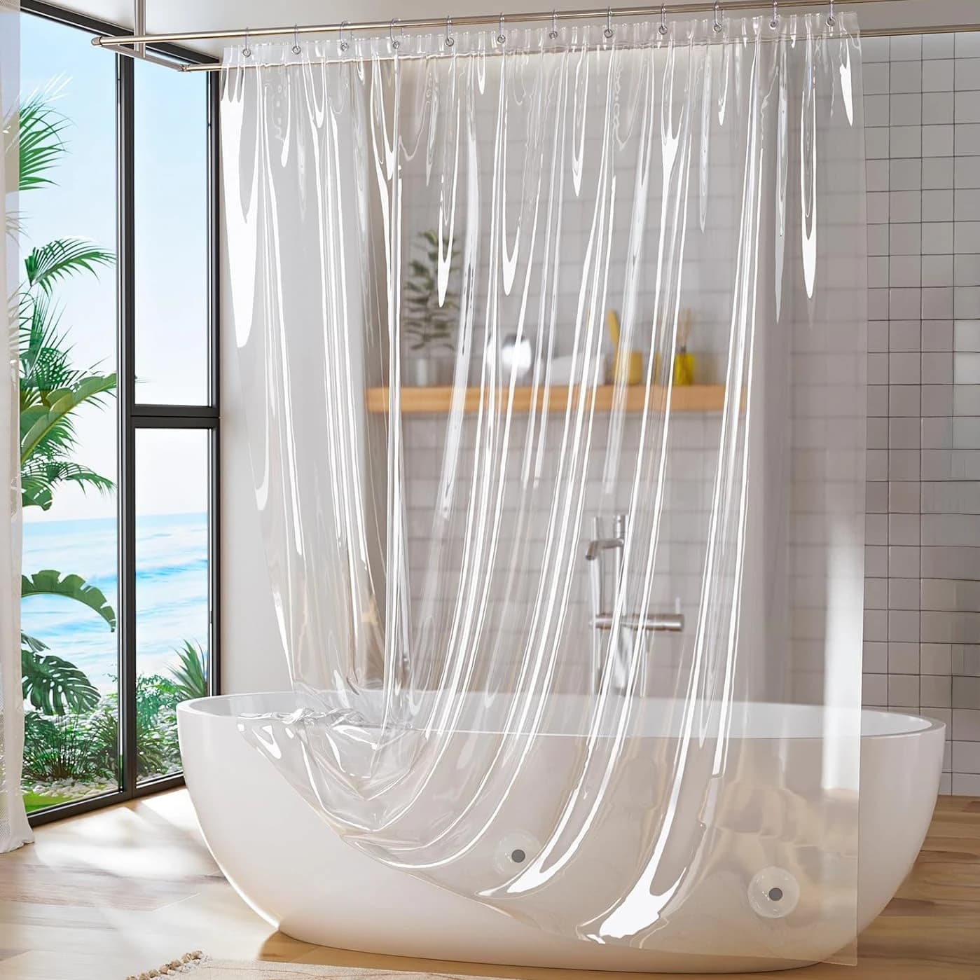 Tende da doccia trasparenti PEVA Fodera da bagno trasparente Tende da bagno impermeabili Tende da bagno a prova di muffa con ganci