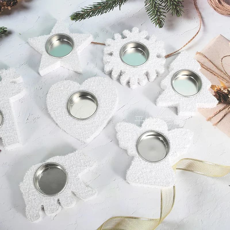 Portacandele natalizio in legno con fiocco di neve da 2 pezzi. Portacandele natalizio festivo realizzato a mano per candele decorative domestiche profumate
