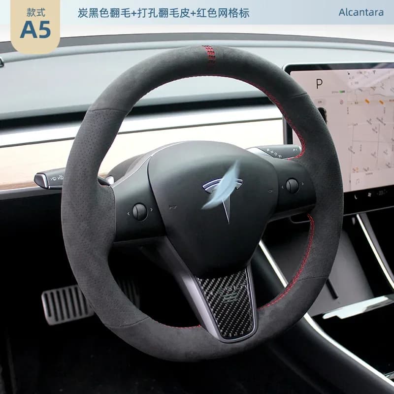 For Tesla Model 3 Model YXS Real Alcantara Covers hand sewn steering wheel handle do-da-te