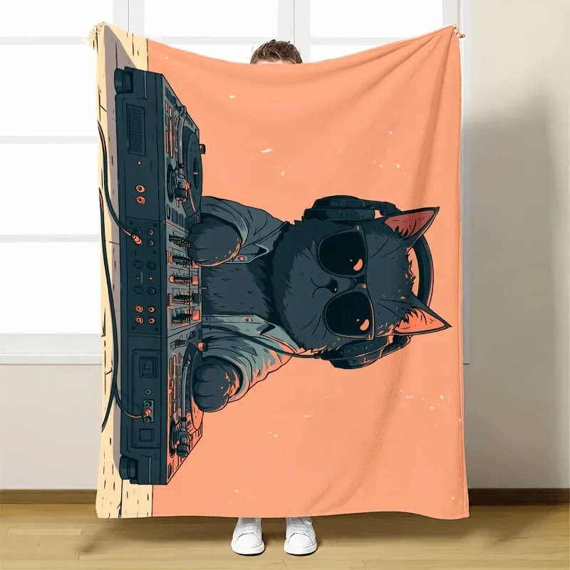 Large Throw Blanket Cat Robot Cyberpunk Art Geek Tech Pop Culture Cozy Gift Bedspread 150x200cm