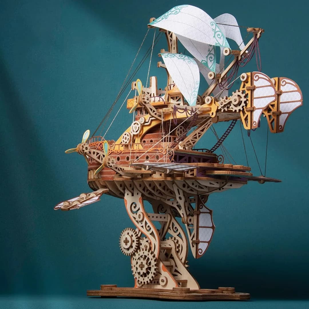 Fantasy Astronave Modello 421 pezzi Kit di blocchi di costruzione Steampunk FAI DA TE 3D Puzzle in legno Assemblaggio Jigsaw Giocattoli per bambini Regalo per adulti