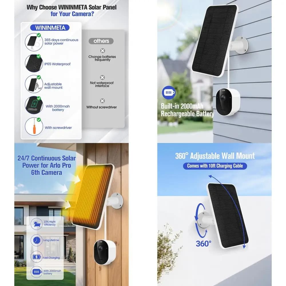 Wireless security panel for 2K HDR cameras with integrated battery, IP65 rating, USB-C charger, 3 pack