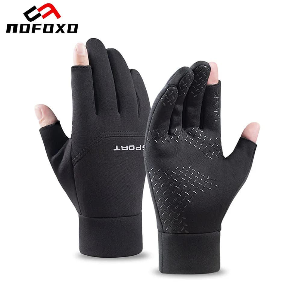 NOFOXO Guanti da ciclismo invernali Guanti da pesca impermeabili antivento senza 2 dita Guanti sportivi in pile termico antiscivolo per tenere al caldo