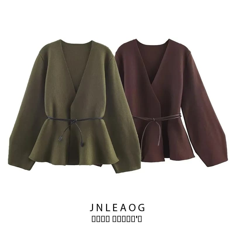 JNLEAOG Cardigan Lavorato a Maglia alla Moda con Cintura, Abbigliamento Donna, Nuovo Stile Autunnale Versatile 9598252 in Fibra di Poliestere a Maniche Lunghe