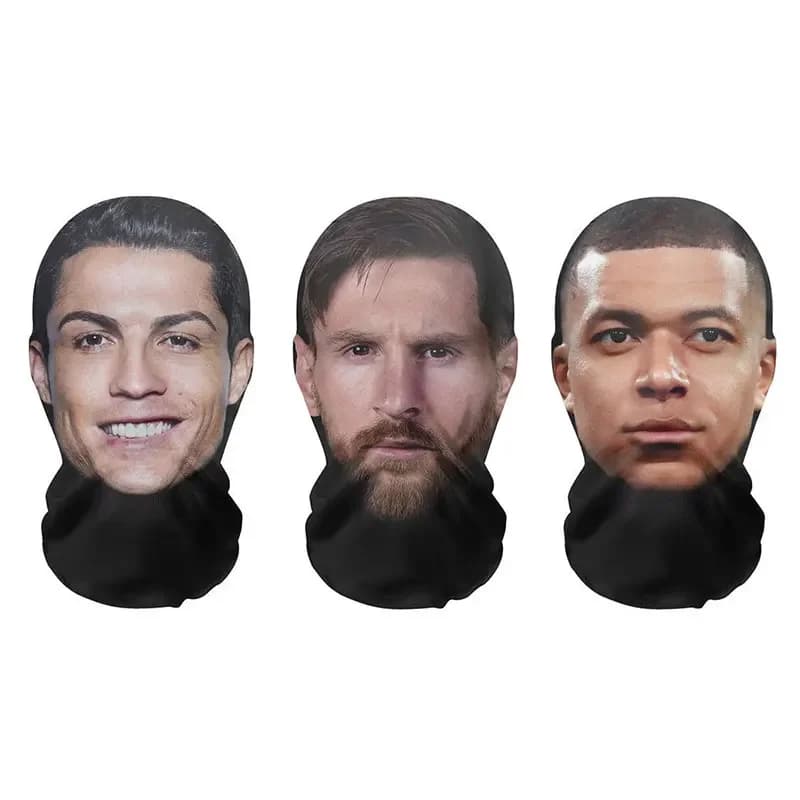 Set maschera trio EPIC: la morte di Kobe, la lingua fuori di Messi e la posa di CR7! Halloween Cos + Festival Gag – Pacchetto fan di calcio definitivo