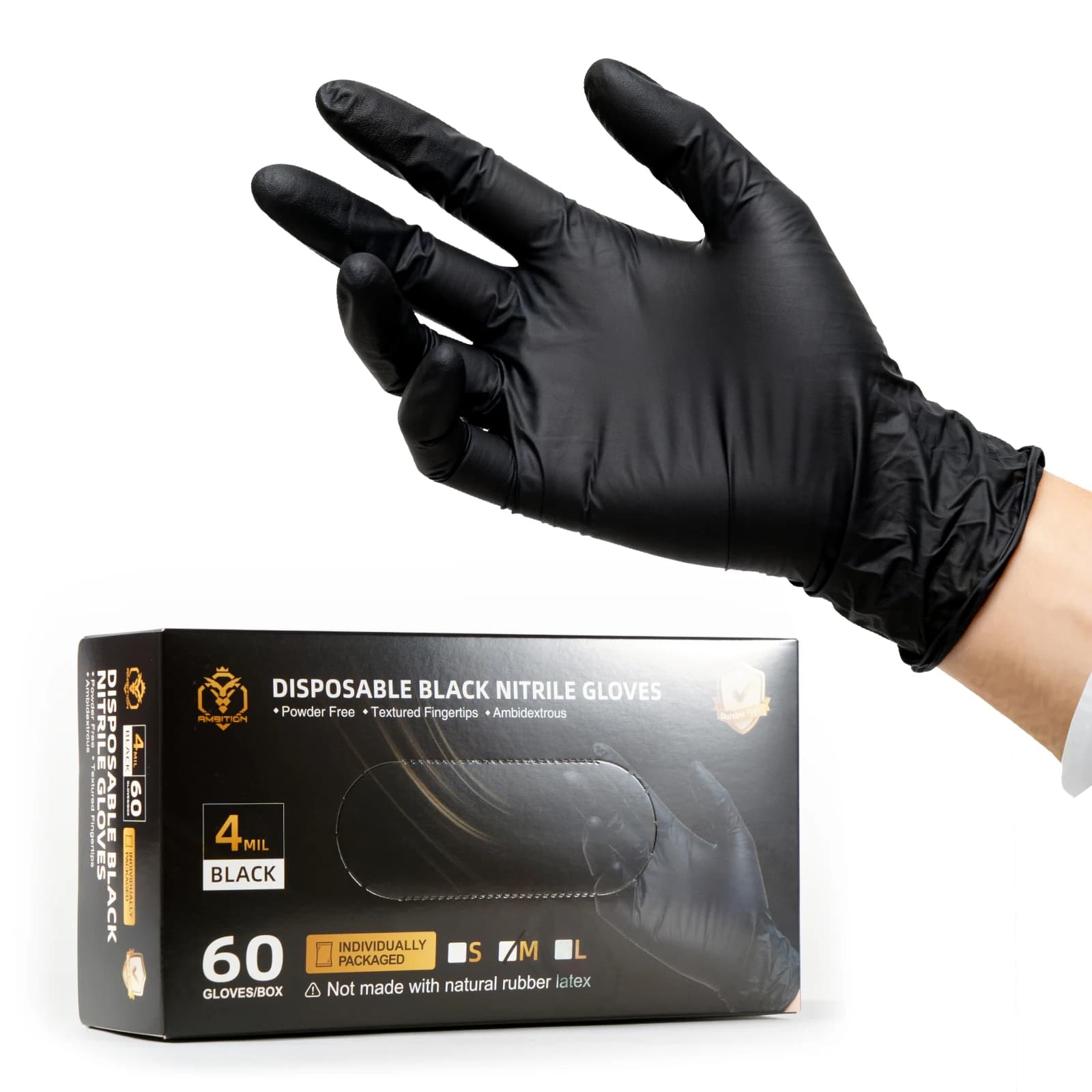 T-Rex 60PC due dimensioni Guanti in nitrile nero Addensato 4mil Guanti monouso puliti Lavoro del tatuaggio Guanto per tatuaggio meccanico senza lattice