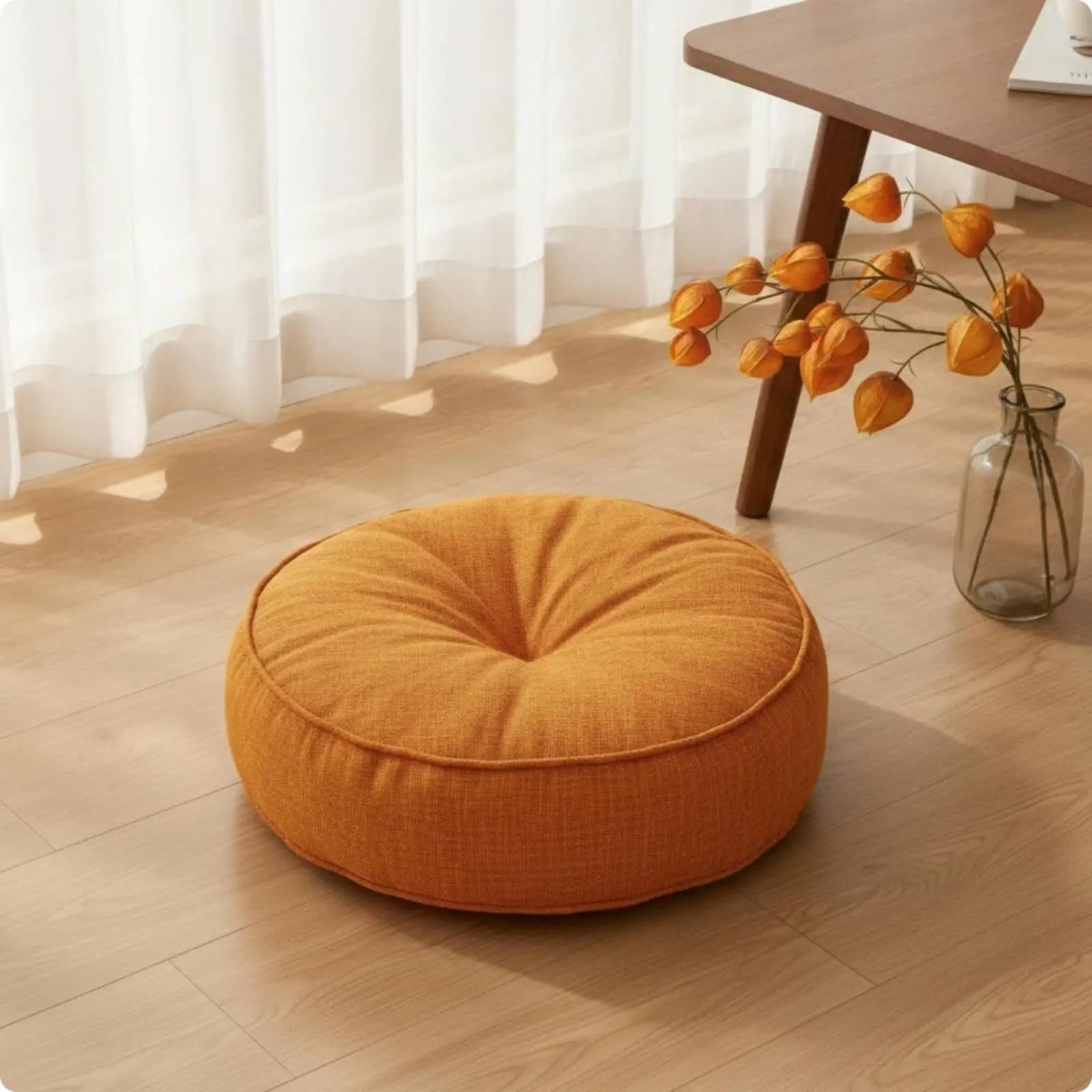 Cotton Linen Tufted Floor Cushion 15cm Thick Round Seat Pad for Meditation and Cozy Lounging on the Floor