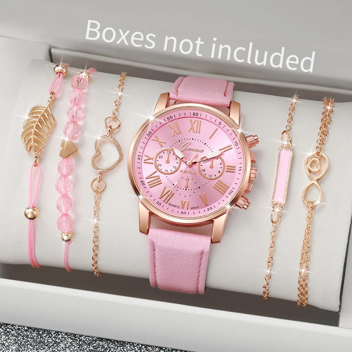 6 pcs/set fashion woman watches bracelets set casual Rome dial quartz watch leather strap women's wristwatch (without box)