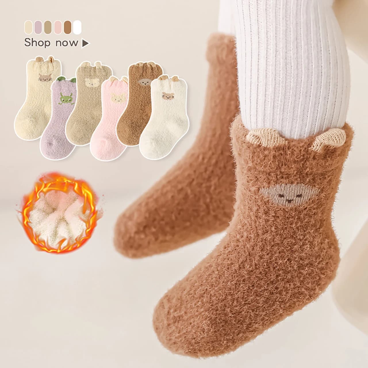 Baby Plush Socks Cute Animal Ears 3D Sock Cartoon Coral Velvet Middle Tube Socks Winter Warm Kids Thermal Footwear 0-3Year