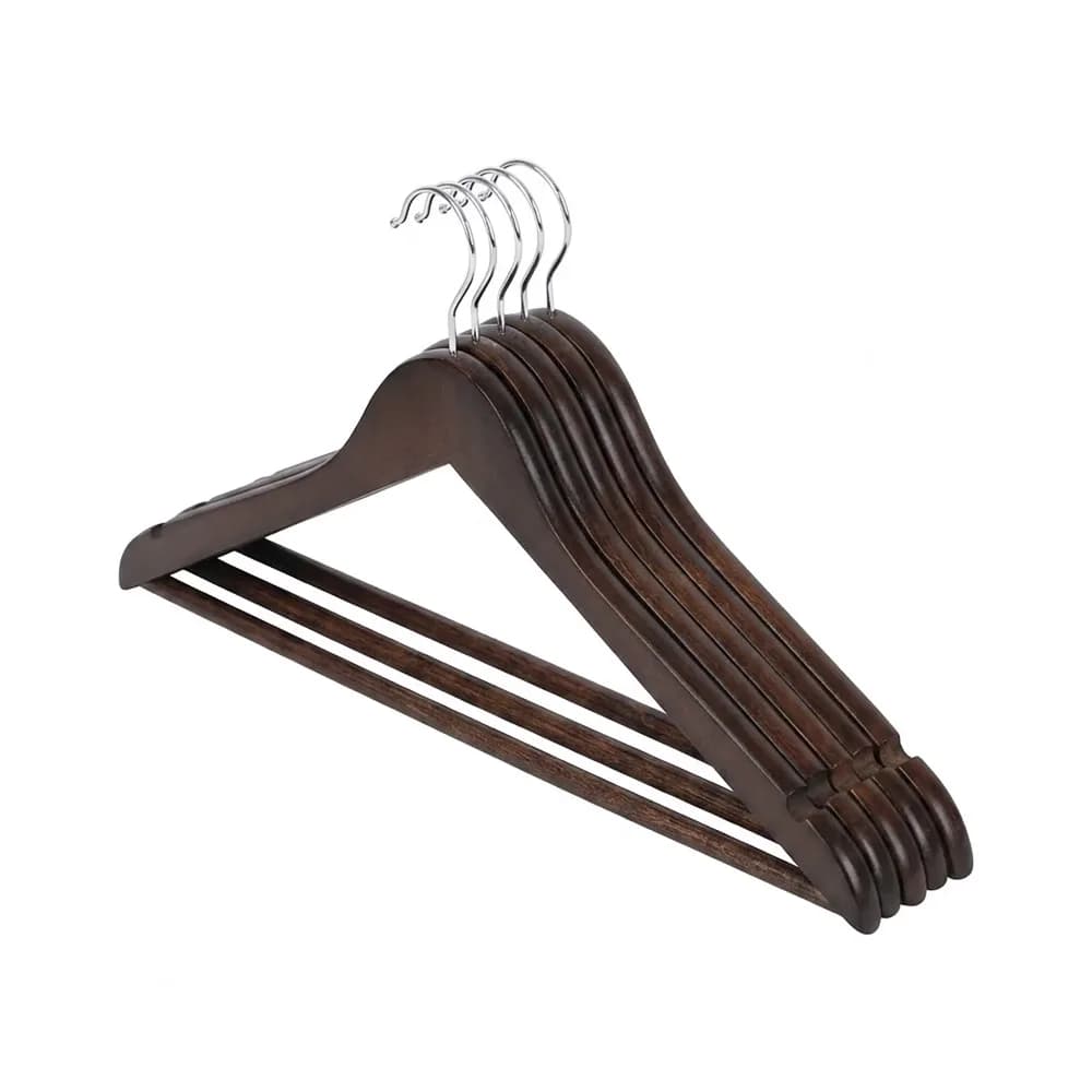 Wood Suit Hangers for Adults Clothes 5 Pack Premium Walnut Finish Coat Hanger Strong Durable