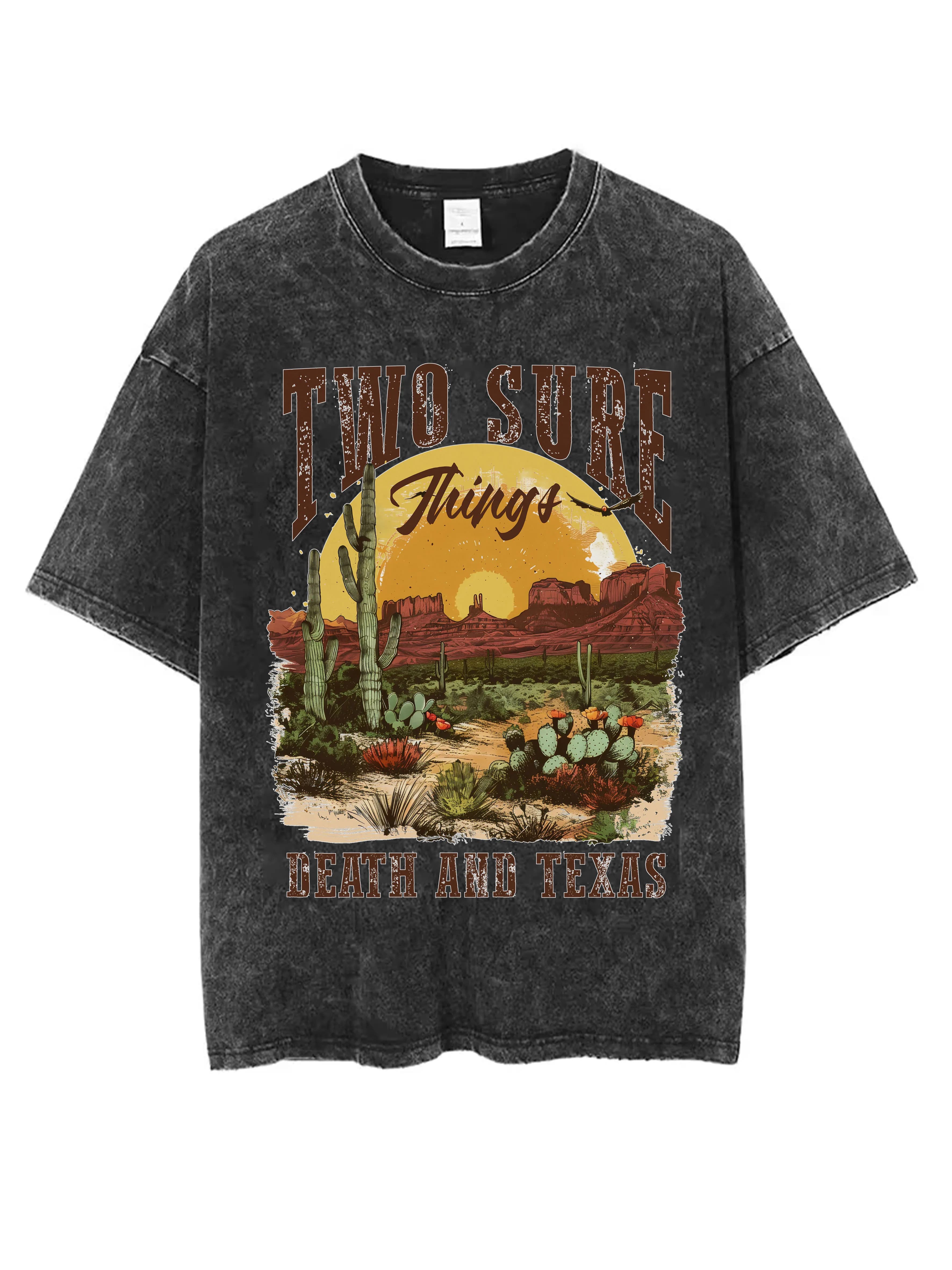 Due assicurano le cose morte e dai Texas TEMPTATION T-shirt unisex nera lavata girocollo ampia per uomo donna ideale per Natale inverno