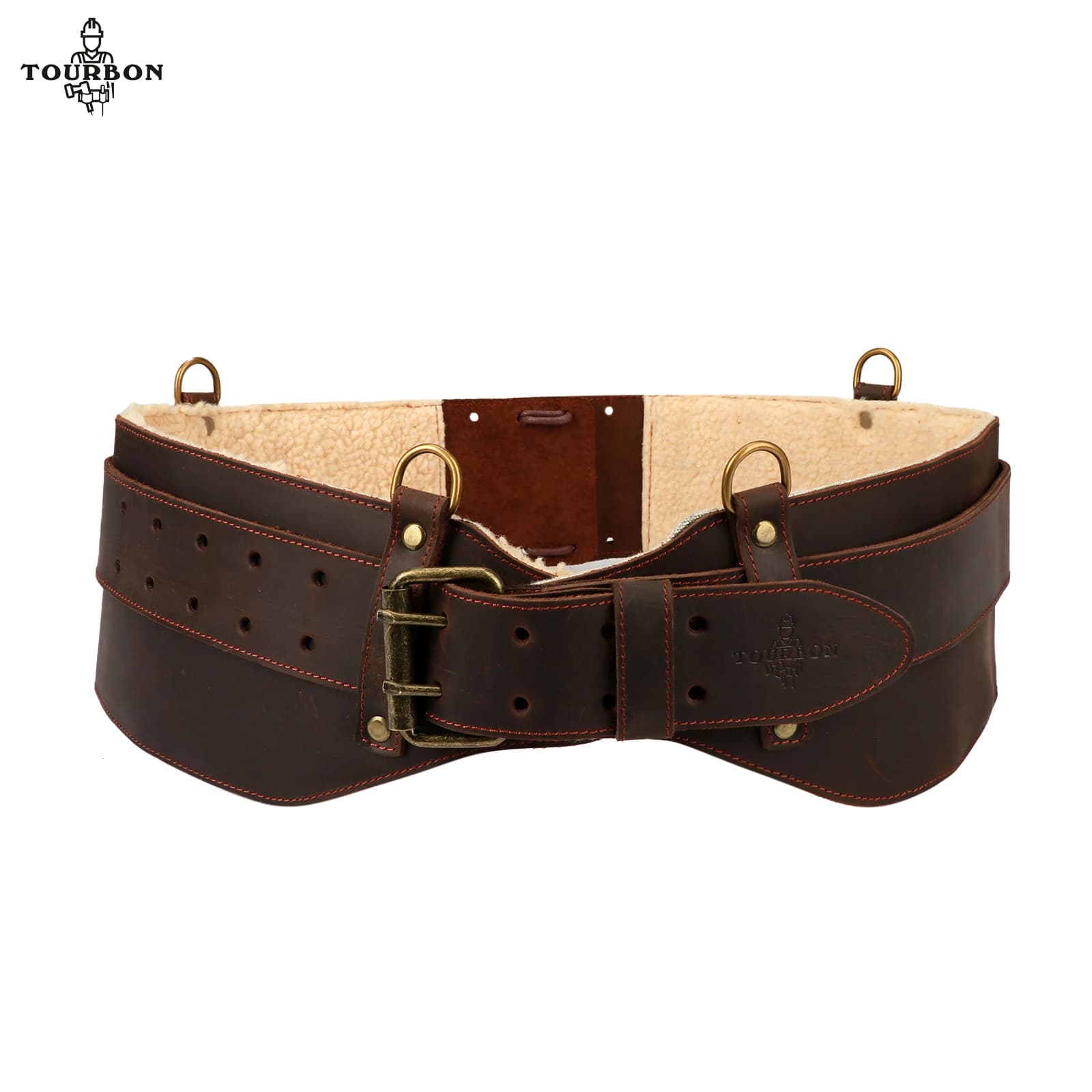 Tourbon Padded Leather Work Belt Heavy Duty Tool Belt Loggers Felling Stronghold Belt Woodworking Adjustable Waist Fits 33"-47"