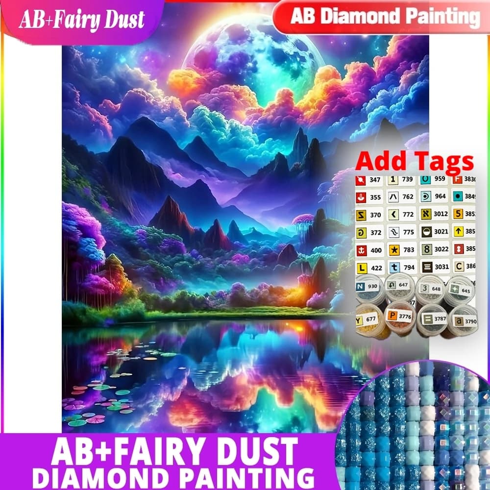 Fairy Dust AB viene fornito con adesivi DMCMosaico Paesaggio Pittura Luna Ricamo Laghi Punto croce Strass Fatto a mano Hobby
