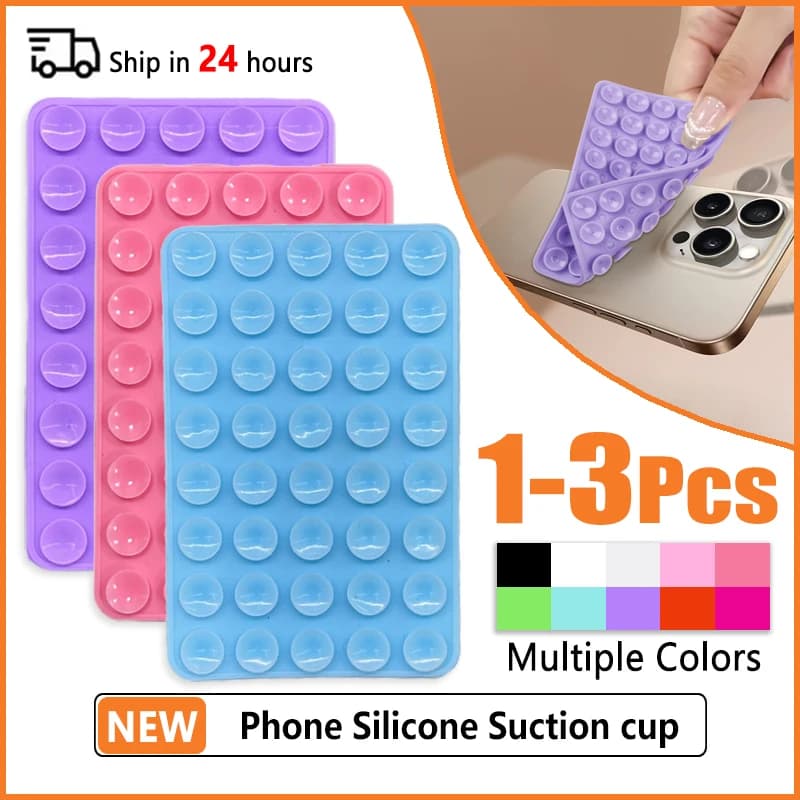 Supporto a ventosa in silicone bifacciale per cellulare, adesivo in gomma siliconica, staccabile, supporto da parete a mani libere