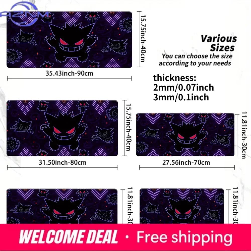 Tappetino per mouse da gioco con motivo Gengar in stile neon, tappetino da scrivania grande antiscivolo, diverse dimensioni