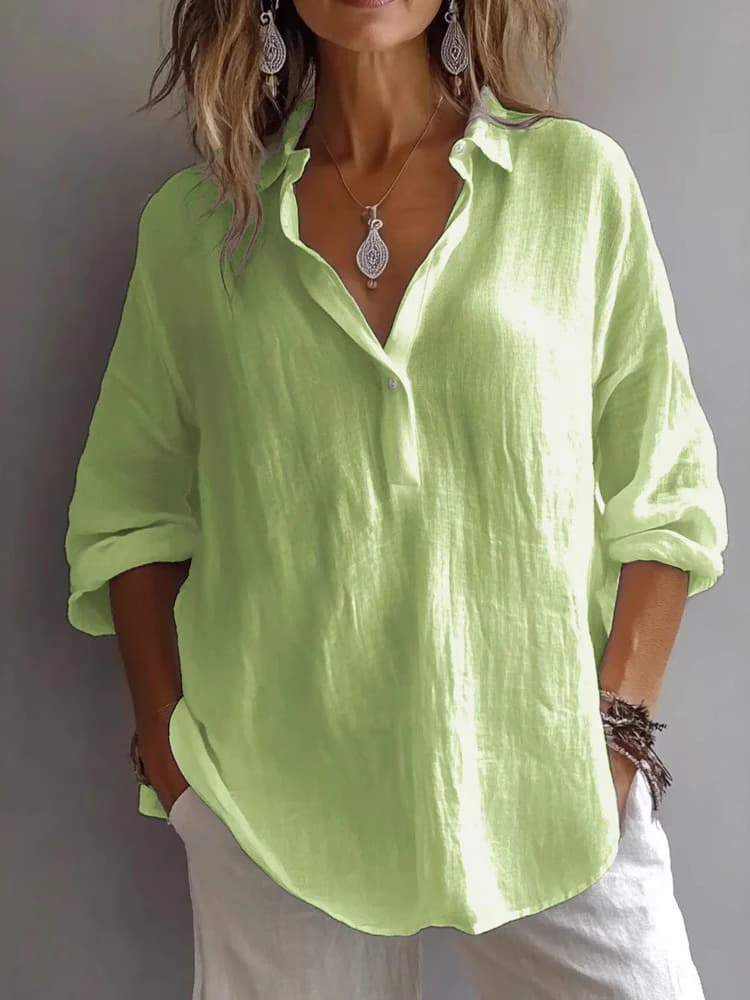 Elegant Cotton Linen Shirts Women Casual Solid Button Lapel Blouses Shirts Long Sleeve Loose Tops Tunic