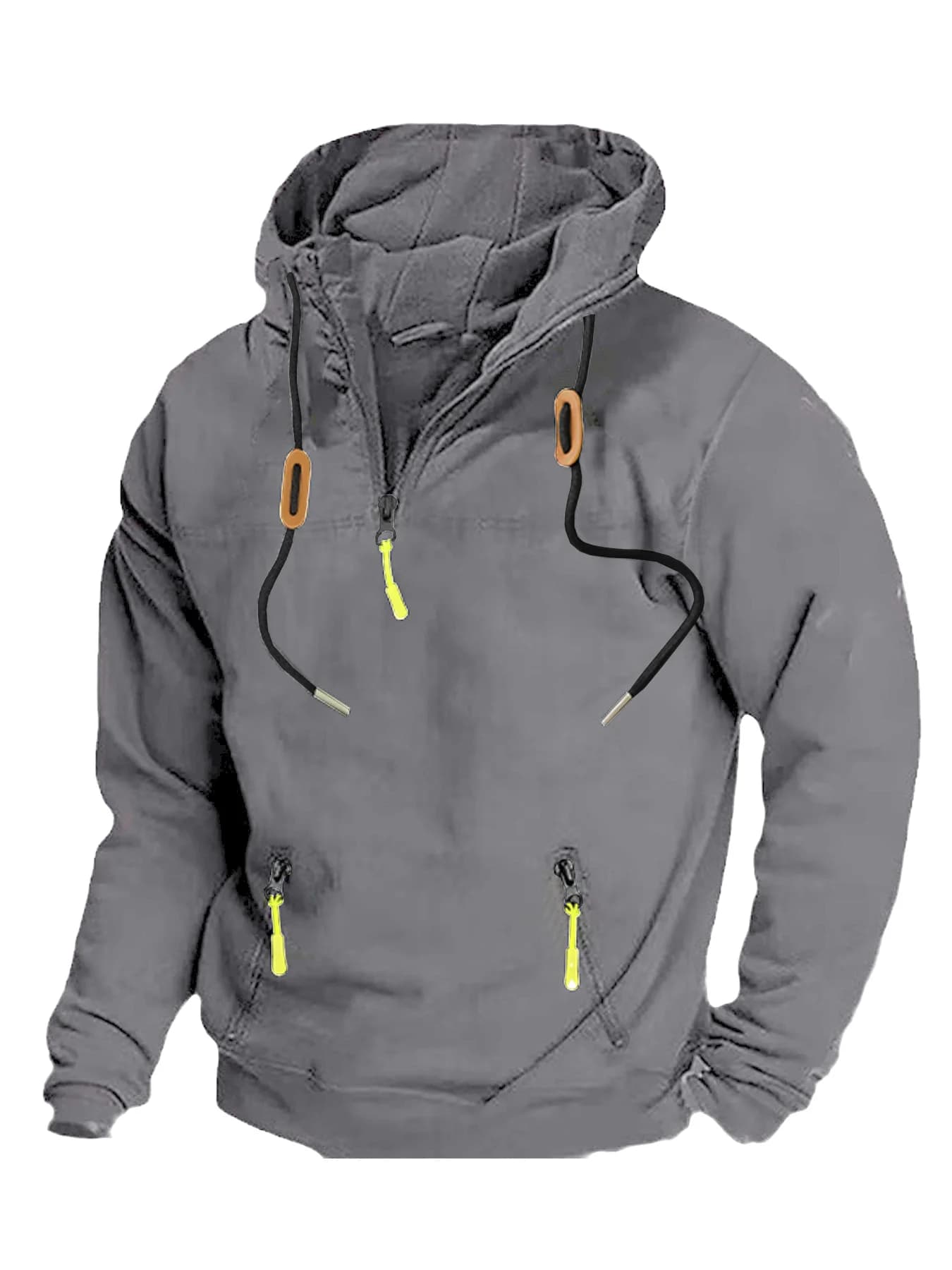 Men's 1/4 zipper hoodie, high-end hooded sweatshirt with zipper pocket, spring and autumn men's top, suitable for mountaineering, hiking, and traveling