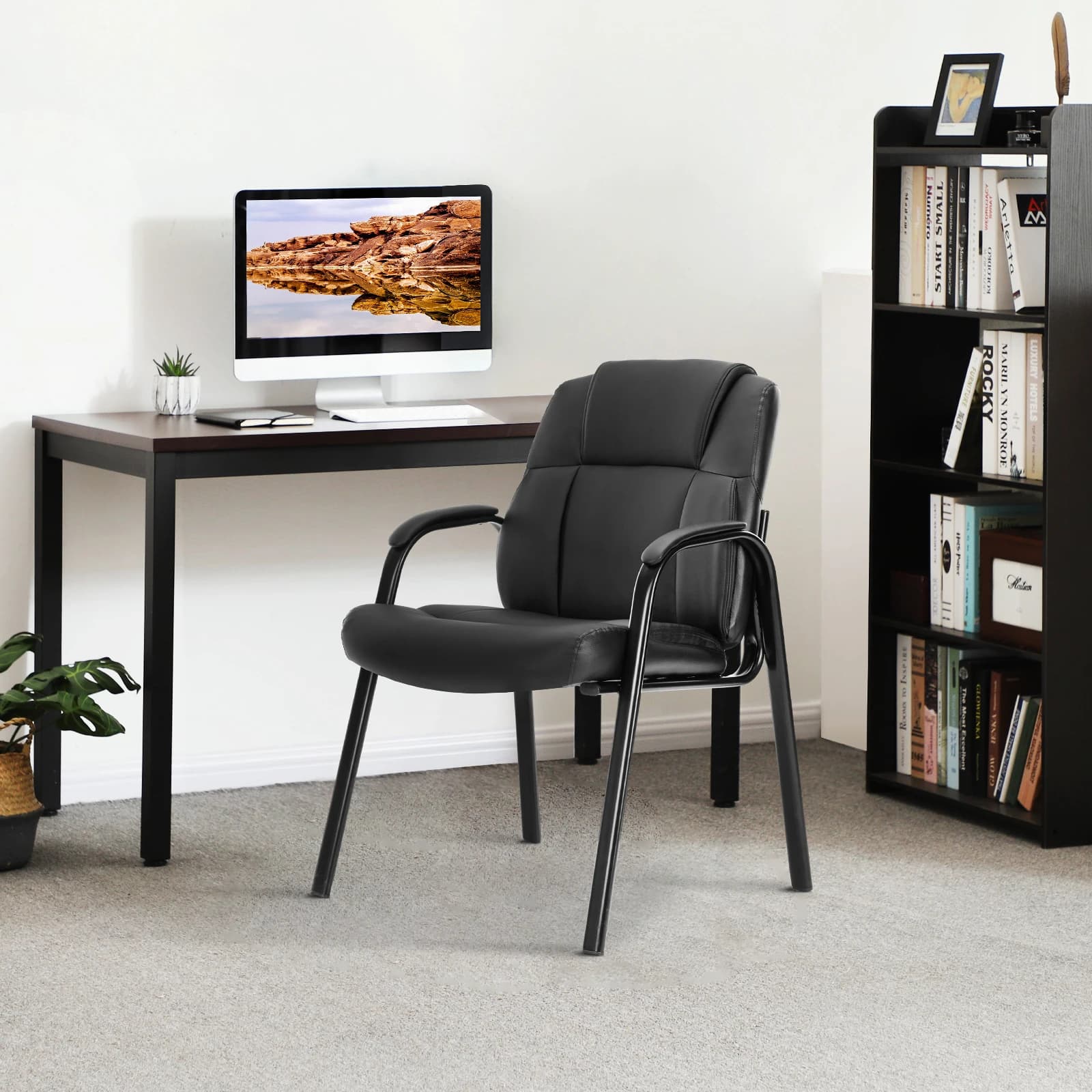 Sedia da Ufficio JHK in Pelle PU con Schienale Imbottito, Ergonomica, Impermeabile, per Sala d'Attesa, con Cuscino in Spugna Spessa e Braccioli