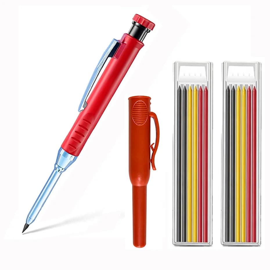 Color Carpenter Pencil Set with 12 Refills and Protective Cap Long Nosed Deep Hole Construction Pencil Built in Sharpener