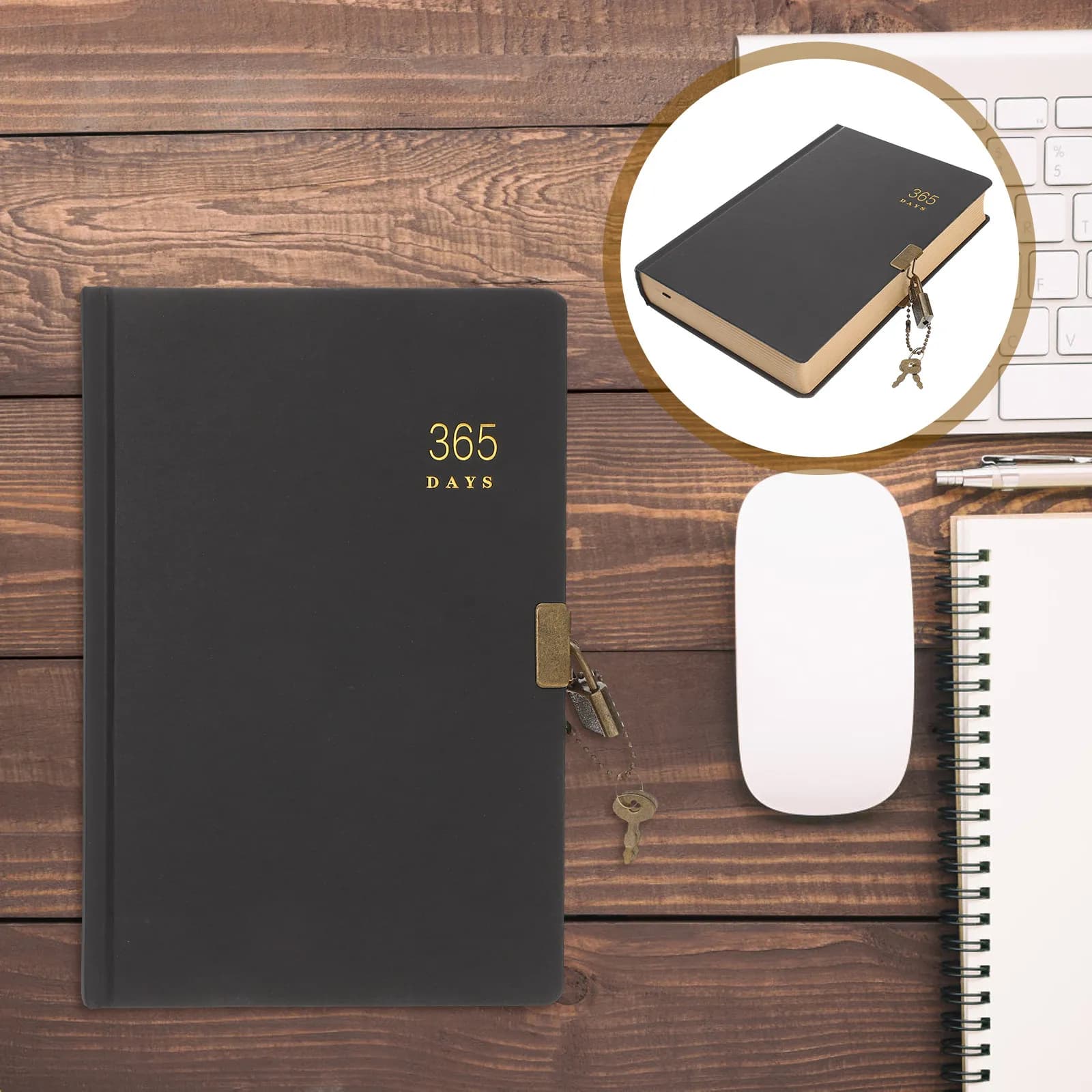 Quaderno per 365 giorni con lucchetto, diario personale, agenda, diario portatile per la scrittura quotidiana, per ufficio, scuola, viaggi