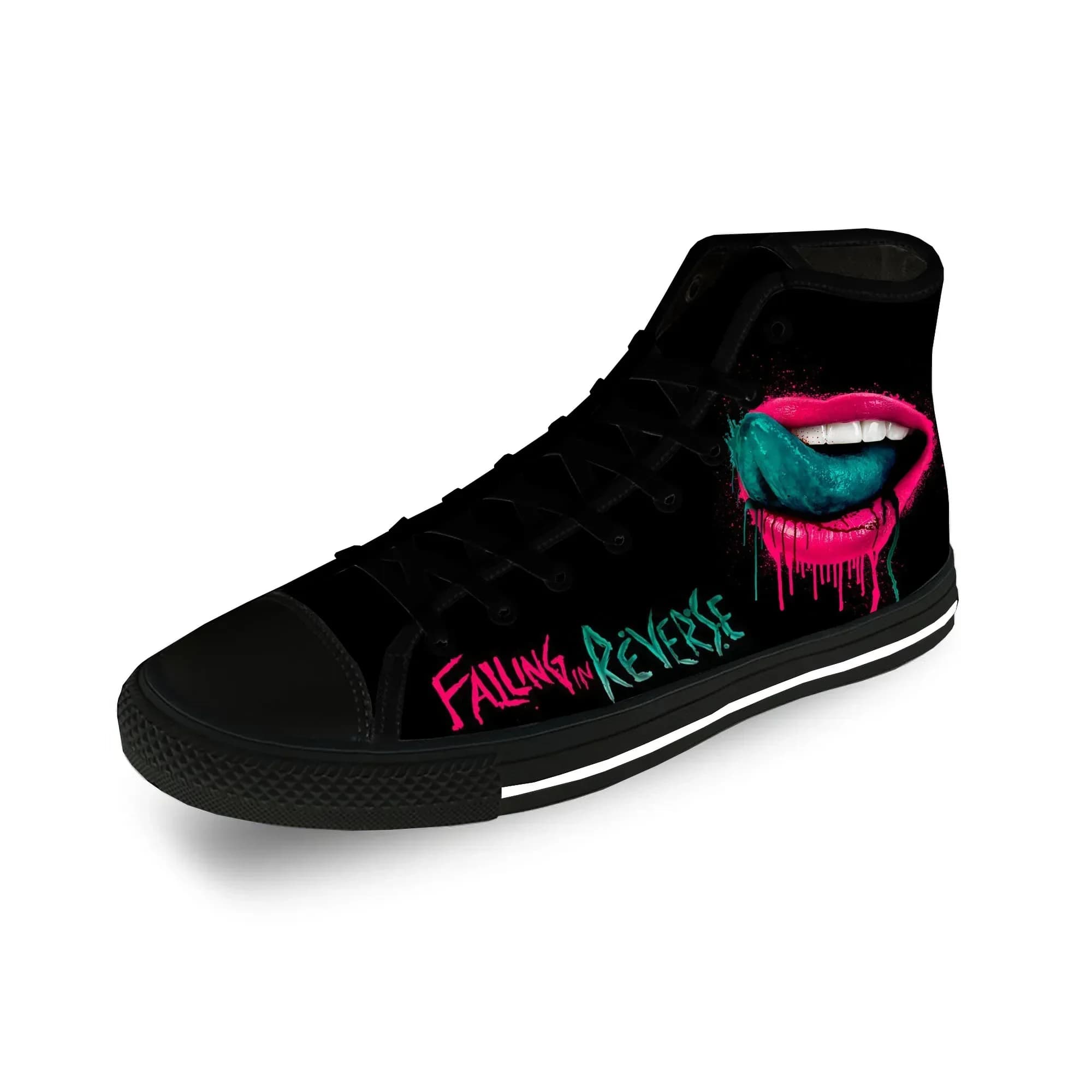 Falling In Reverse High Top Sneakers Mens Womens Teenager Casual Shoes Canvas Running Shoes 3D Print Breathable Lightweight shoe