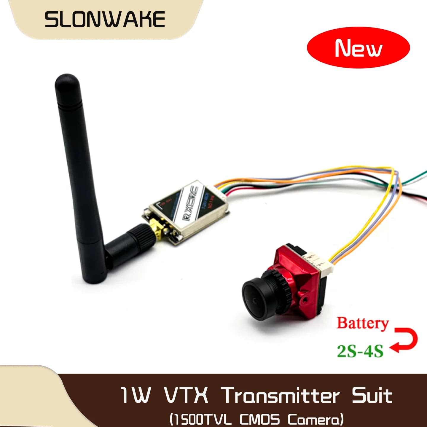 SLONWAKE 5.8G 48CH 1W VTX 100/200/400/1000mW Adjustable Video Transmitter + 1500TVL CMOS FPV Camera 2.1mm Lens for RC Drone