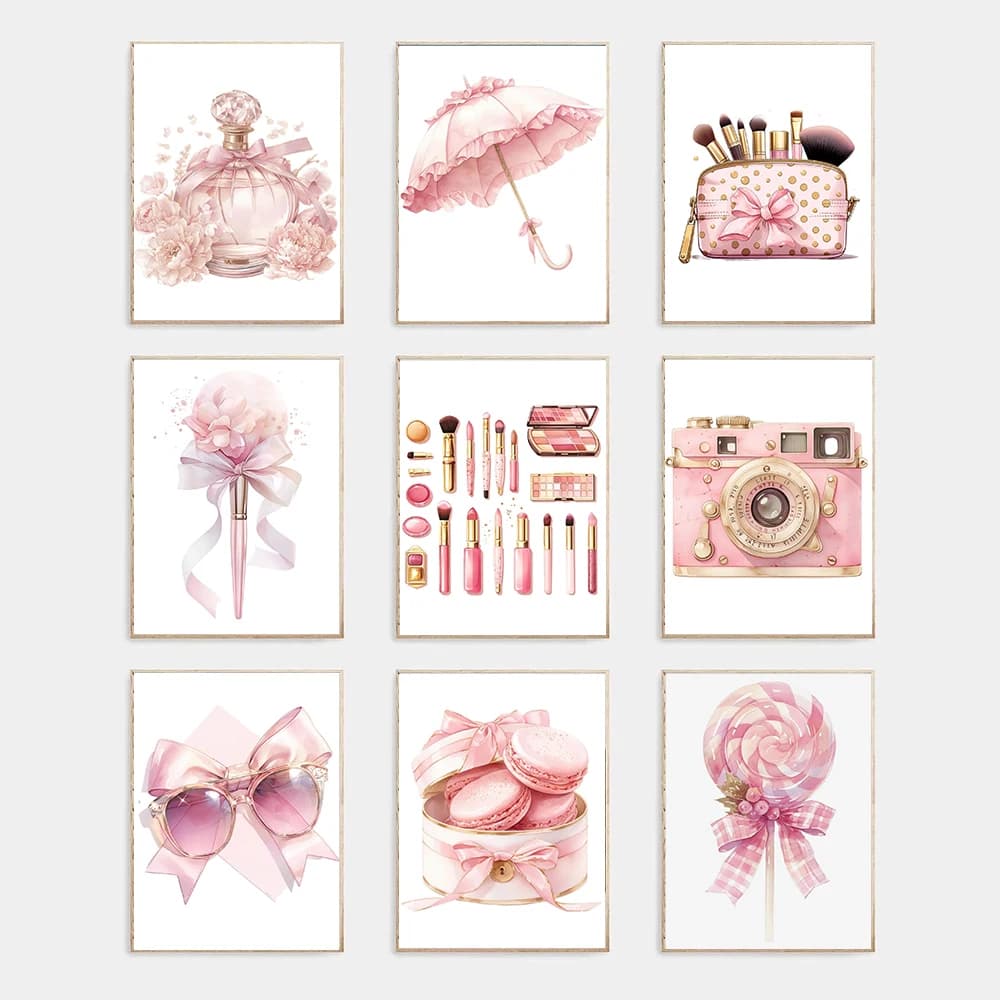 Pink Fashion Makeup Dessert Still Life Art Poster Canvas Printing Living Room Beauty salon Girl Room Wall Decoration Painting