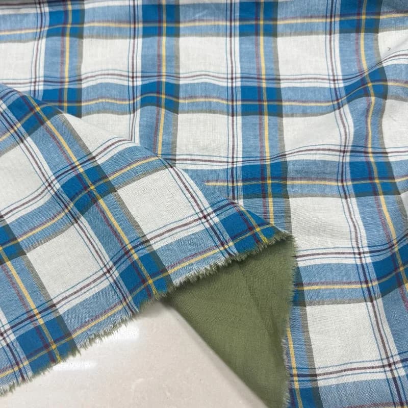 Blue White Plaid Double Layer Pure Cotton Gauze Fabric Breathable Shirt Dress Curtain Tablecloth Handmade Sewing DIY Material