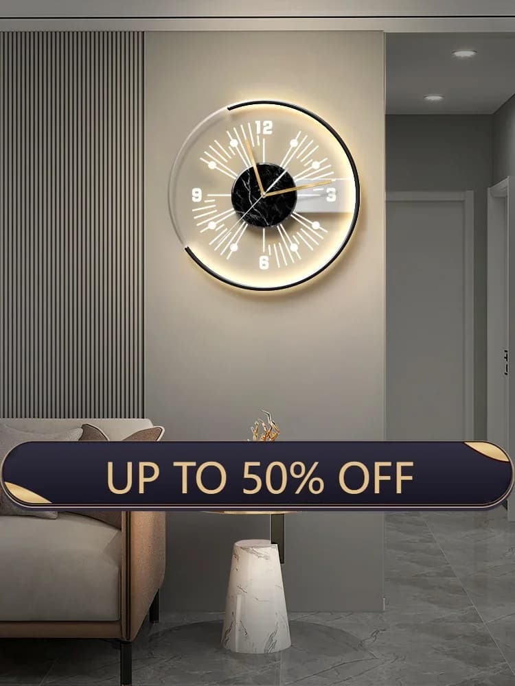 Living Room Creative Clock Wall Lamp Painting Modern Simple Light Luxury Background Wall Clock Quiet Light Clock