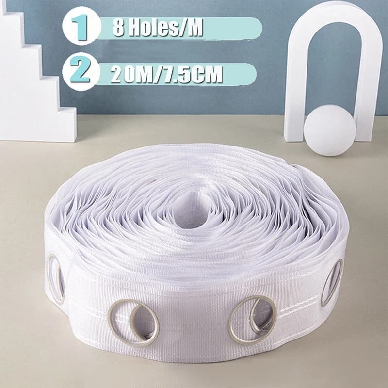 10/20M/40 Curtain Heading Tape With Round Eyelet Rings For Curtain Blinds Decor Curtain Heading Grommet Top Tape Accessories