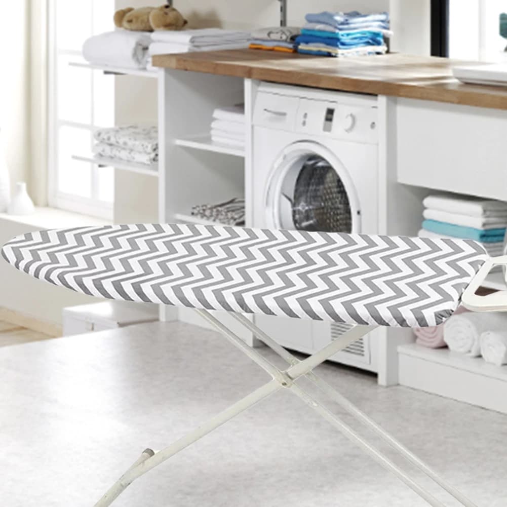 Copertura per asse da stiro in silicone 150x50 cm, resistente alle scottature/macchie, riflettente al calore con cinghie sicure/tasca per il naso per accessori in ferro