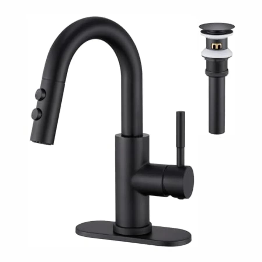 Rubinetto per lavabo bagno con doccetta estraibile, miscelatore monocomando con scarico a scomparsa, rubinetto per lavanderia/lavabo a 1 o 3 fori