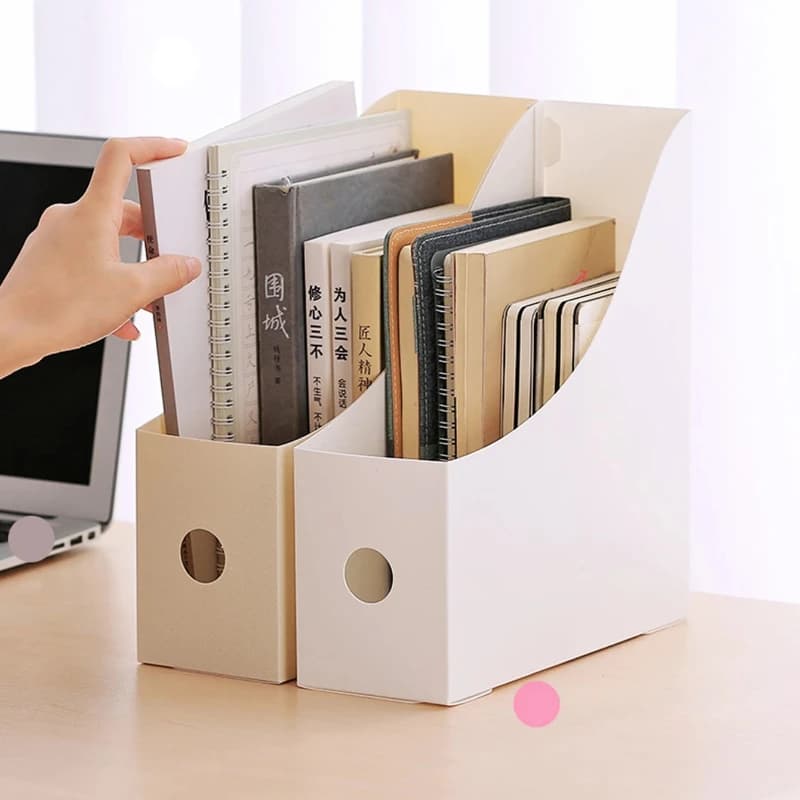 Plastic Desktop File Organizer, Student Office Document Bookends Shelf Adjustable Bookshelf Storage Box for Home School Supplies