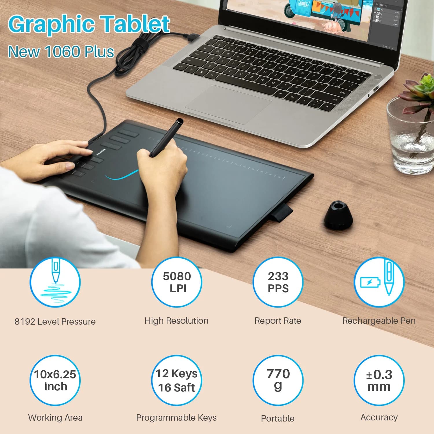 NEWFashionable Digital Drawing Tablet Graphic Tablet for Kids New 1060plus for Animation or Design